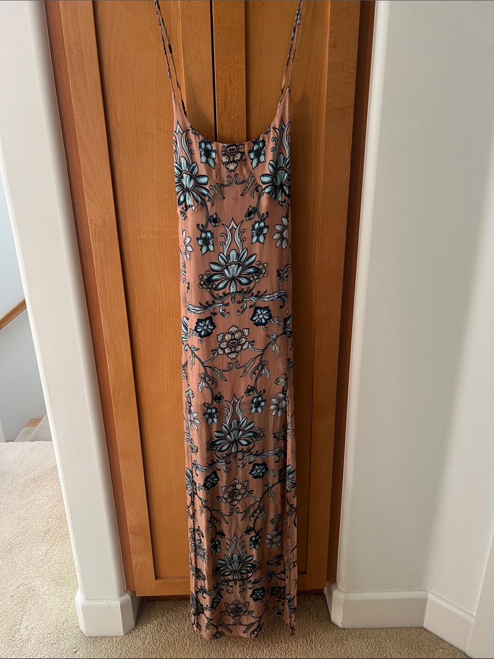 For Love & Lemons Teal Flower Saffron Maxi Dress